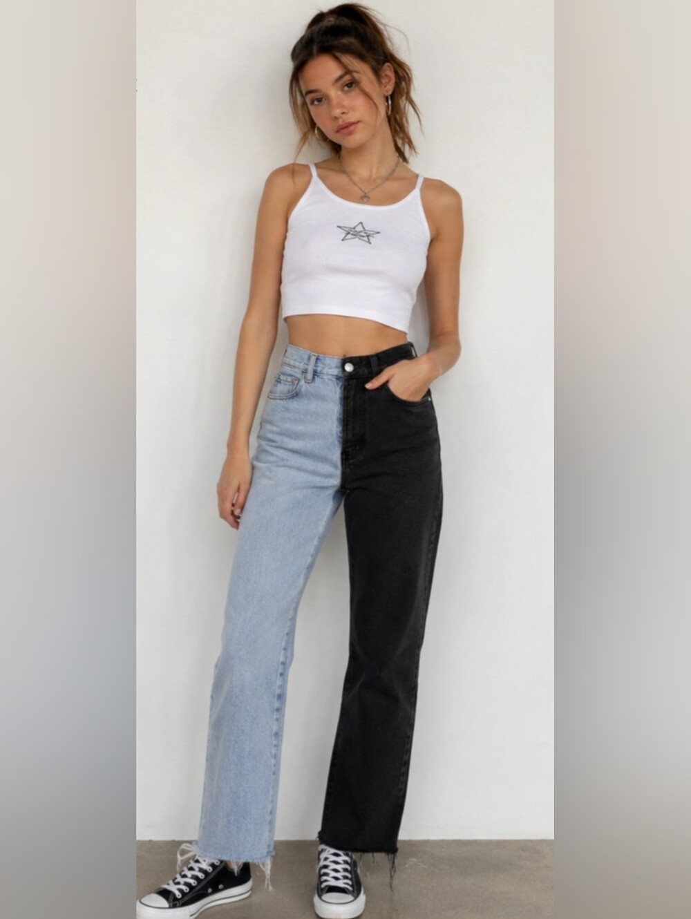 PacSun Two-Tone Denim Jeans — Light Blue & Black High Waist Size Approx 26